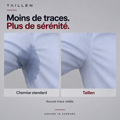 Chemise standard avec auréole de transpiration visible contre chemise Taillen restée nette, sans auréole visible